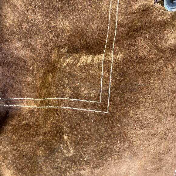 Vintage Retro 70s 80s Suede Jacket Hip Length Hooded Belted Brown Fitted XS - Picture 14 of 16